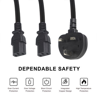 BSI-goedgekeurde Y-afdelingverlengkabel UK 3Pin tot IEC C13 Vrouwelijke stopcontacttoevoer