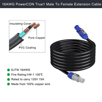 NAC3FCA naar NAC3FCB 20A AC PowerCon-connector SJTW 3 pin-verlengkabel