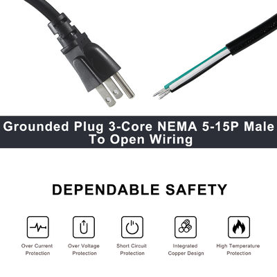 NEMA 5-15P tot en met 10 mm Power Stripped Extension Cord SJT SJTW 3 Wire Cable