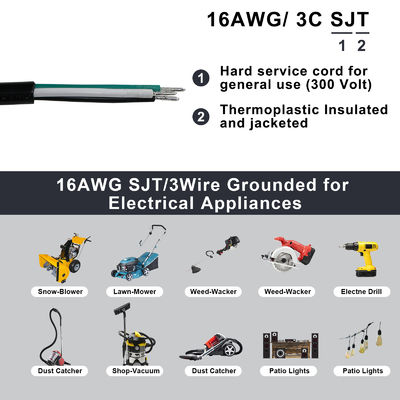 NEMA 5-15P tot en met 10 mm Power Stripped Extension Cord SJT SJTW 3 Wire Cable