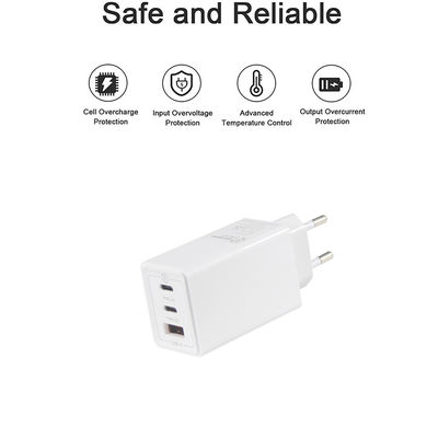 Europese GaN Tech 3Ports 65W USB C USB-A QC3.0 oplader voor laptop wit