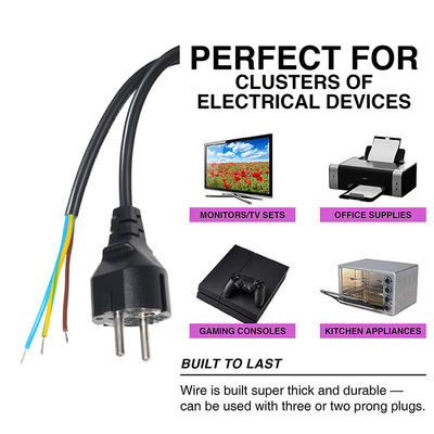 3pin H05vv-f 3g 0,75mm2 Vde Ac 3pin ontdaan en geblokkeerd kabelstroomkabel met stekker Eu strip eind