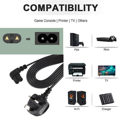 BS Computer AC kabel rechthoekige C7 standaard verlenging 3 draad 10A 250V Britse stroomkabel met PVC-jas en IEC vrouwelijk eindtype