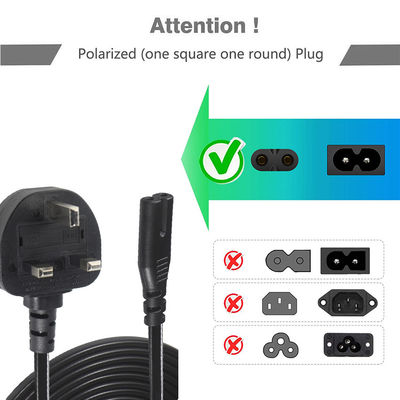 1.8M Zwart 0,75mm BS Standard Plug UK 3 Pin naar IEC C7 AC Power Cord met aangepaste lengte