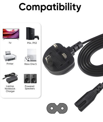 1.8M Zwart 0,75mm BS Standard Plug UK 3 Pin naar IEC C7 AC Power Cord met aangepaste lengte