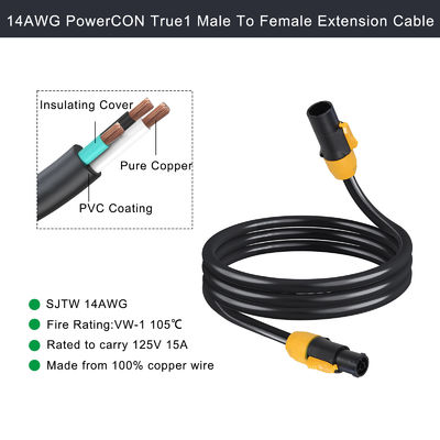 PowerCON-kabel 3FT 14AWG PowerCon True1 Man tot Vrouw Verlengkabel Buiten 20A Waterdicht Voor Bühnenlicht
