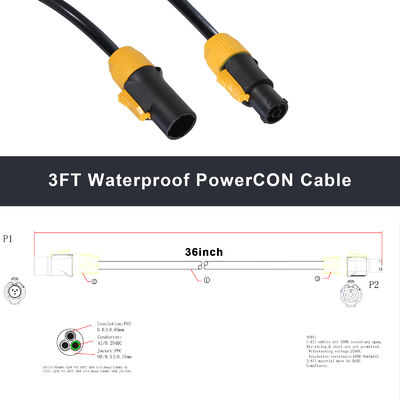 PowerCON-kabel 3FT 14AWG PowerCon True1 Man tot Vrouw Verlengkabel Buiten 20A Waterdicht Voor Bühnenlicht
