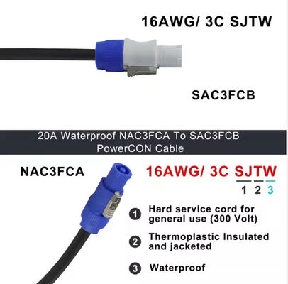 Vlamvertragende industriële audio-stadiumstroomvoorziening 15A nominale stroom 3-pin IP44-nominale vergrendeling PowerCON-compatibele connector