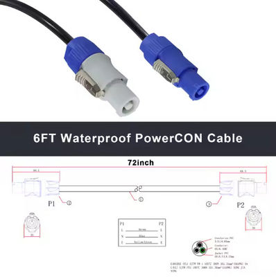 Vlamvertragende industriële audio-stadiumstroomvoorziening 15A nominale stroom 3-pin IP44-nominale vergrendeling PowerCON-compatibele connector