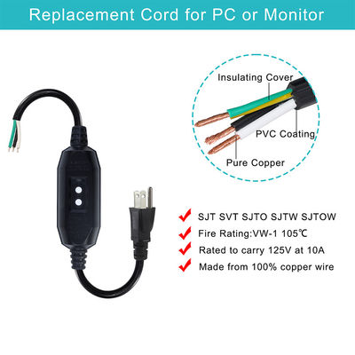 Industrial-Grade Heavy Duty 18AWG NEMA 5-15P stroomkabel met RCD-bescherming en lege draadpunten voor machines/huishoudelijke apparaten