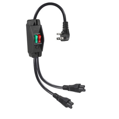 Premium Heavy Duty Right Angle NEMA 5-15P tot Dual IEC C5 Power Splitter met schakelaar voor Home Office Electronics 125V 10A