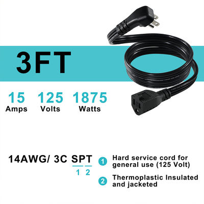 14 AWG SPT-3 Flat Wire Power Cord NEMA 5-15P tot 5-15R Straight Blade Plug 15A 125V Flexible Cable voor industrieel/thuisgebruik