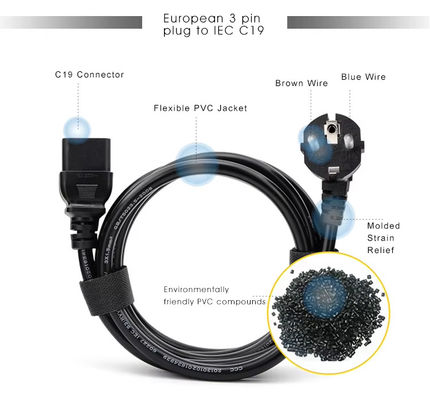 1.2M Heavy Duty EU tot C19 Power Cord Industrial Grade voor server/datacenter Gebruik 10A 250V CE RoHS gecertificeerd