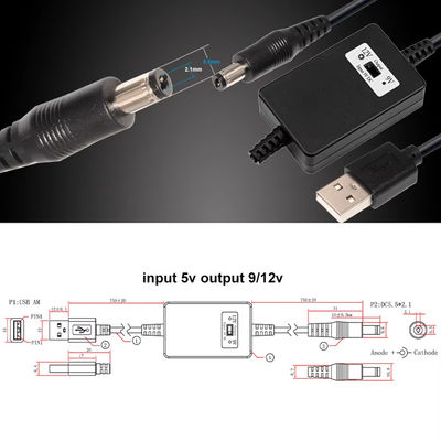 USB A Male tot DC5.5*2.1mm Spanningsopstapkabel 5V tot 9V/12V Converter voor voedingsapparaten met overbelastingbescherming
