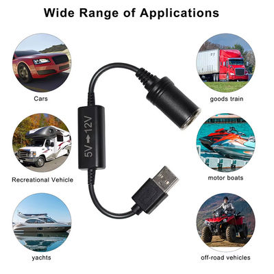 5V tot 12V USB-Auto Adapter Cable Step Up Converter Cable met Cigarette Lighter Socket, voor telefoon GPS Dash Cam, 24W veilig opladen