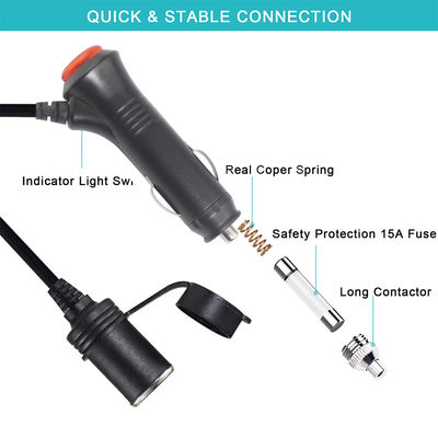 12V/24V auto sigarettenanker tot stopcontact verlengsnoer met dubbele USB-poorten voor RV-truck oplaadapparaten 10A 3Meter CE-gecertificeerd