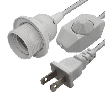Duurzame vlamvertragende stekkeradapterkabel met E26 gloeilampstop en inline dimmerschakelaar, NEMA 1-15P naar E26-omvormer