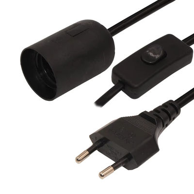 Duurzame EU-plug E27 lamphouderkabel met 303 schakelaar en 2-prongs stopcontact voor binnen-/buitenverlichting - CE-gecertificeerd (220-240V)
