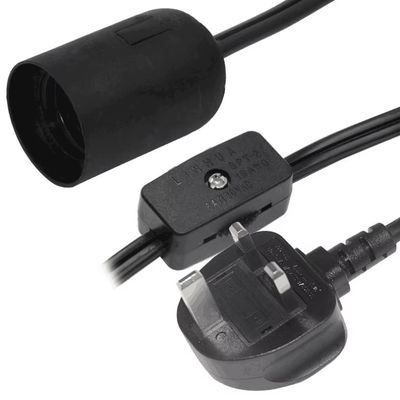 UK Plug E27 Lamp Socket Adapter Cable with Inline On/Off Switch, Bulb Holder Converter for Table Lamps, 10A 250V