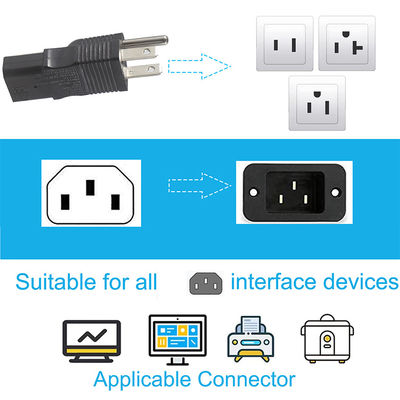 Industrial Grade NEMA 5-15P tot IEC 320 C13 Power Adapter Plug voor Server Rack/Data Center met 125V 15A High Current & Fireproof Housing (UL Standard Compliant)