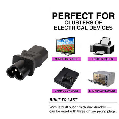 High-Current Universal C13 to C6 Power Adapter Plug 3 Prong Input for Data Center/Office Appliances 100-240V 10A CE Certified