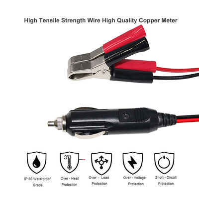 12V/24V Cigarette Lighter to Battery Clips Adapter Cable for Car Emergency Power Supply Solar Charger Portable Device 16AWG