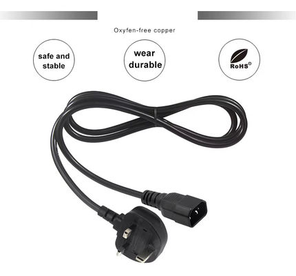 UK to C14 Power Cord 1.2M 250V 10A 16AWG Shielded Cable voor UPS/Server Rack/Medical Device (IP67/RoHS/BS1363)
