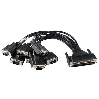 DB-62 Male to 7x DB-9 Male Breakout Cable voor industriële seriële communicatie, RS232/RS485 Splitter - 1,2 m zwart