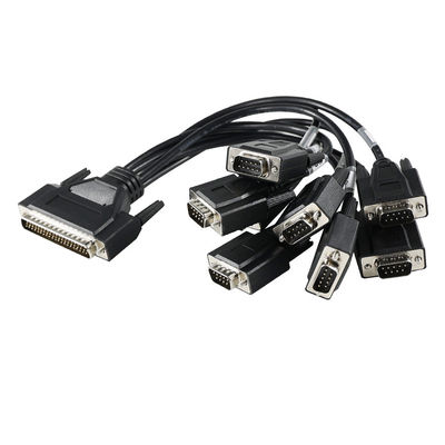 DB-62 Male to 7x DB-9 Male Breakout Cable voor industriële seriële communicatie, RS232/RS485 Splitter - 1,2 m zwart