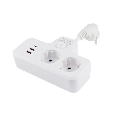 Multifunktioneel EU-toevoerstukverlenger met 2 USB-poorten, 2 wisselstroomstoppen en Type-C-oplaadpoort 250 V wandadapter
