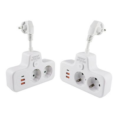 Multifunktioneel EU-toevoerstukverlenger met 2 USB-poorten, 2 wisselstroomstoppen en Type-C-oplaadpoort 250 V wandadapter