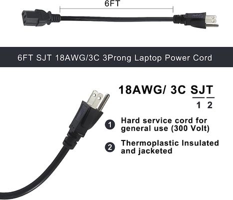 QIUCABLE Monitor Power Cord Replacement 12ft - PC Computer Power Supply Cord, NEMA 5-15P naar IEC C13 Connector SJT 18AWG (B09N3K9VJT)