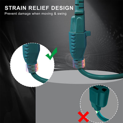 90 graden platte stekker NEMA 5-15P naar 5-15R buiten verlengsnoer 6ft