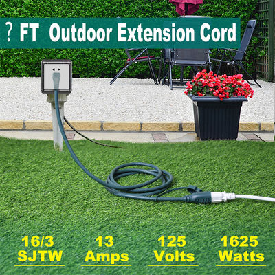 90 graden platte stekker NEMA 5-15P naar 5-15R buiten verlengsnoer 6ft