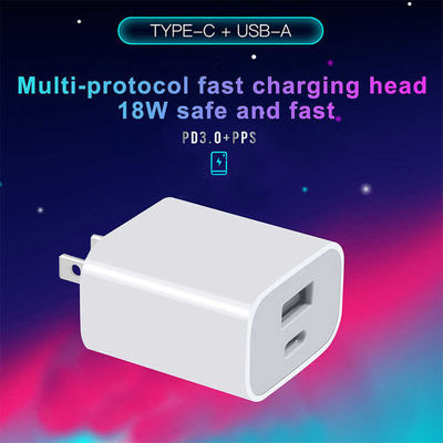 US 2-pins 18W Dual USB Wandlader – Type-C & USB-A Snellaadadapter voor Smartphone, Tablet, Camera