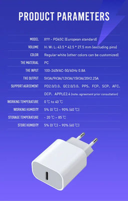 EU 2-Pin 45W USB-C sneloplaadbare wandoplader   Type-C voedingsadapter voor laptop, tablet, telefoon, reisgebruik