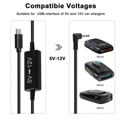 USB-C tot 12V Step-Up-kabel met rechthoekige DC-plug -5V tot 12V stroomomvormerkabel voor router, LED, camera, ventilator