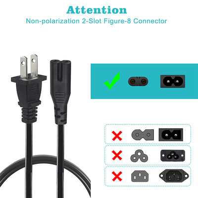 NEMA 1-15P tot en met IEC C7 stroomkabel -Flat Plug to Figure-8 Connector Cable voor laptop, DVD-speler, gameconsole, kleine apparaten