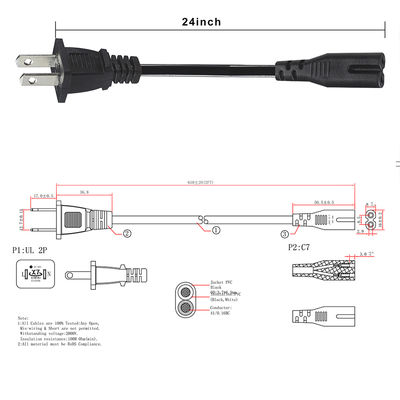 NEMA 1-15P tot en met IEC C7 stroomkabel -Flat Plug to Figure-8 Connector Cable voor laptop, DVD-speler, gameconsole, kleine apparaten