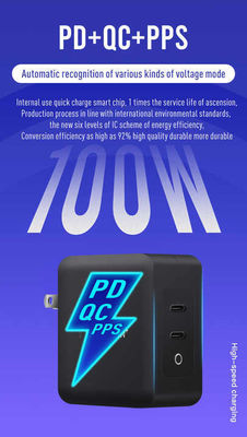 US Plug 100W Dual USB-C Wall Charger 2 poort snelladaptore voor laptop, tablet, telefoon, type-C apparaten (100240V input)