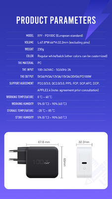 UK / EU 2-pin wandoplader met USB-C-poort, 100W High-Speed Output Power Adapter voor laptop/tablet/telefoon