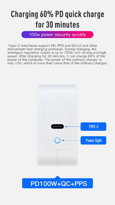 UK / EU 2-pin wandoplader met USB-C-poort, 100W High-Speed Output Power Adapter voor laptop/tablet/telefoon