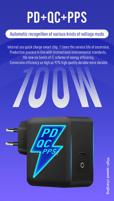 UK / EU 2-pin wandoplader met USB-C-poort, 100W High-Speed Output Power Adapter voor laptop/tablet/telefoon