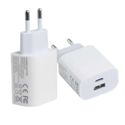 EU 2-pins wandlader met USB-C- en USB-A-poorten, 20W compacte dual-port voedingsadapter voor het opladen van telefoon en tablet