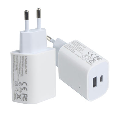 EU 2-pins wandlader met USB-C- en USB-A-poorten, 20W compacte dual-port voedingsadapter voor het opladen van telefoon en tablet