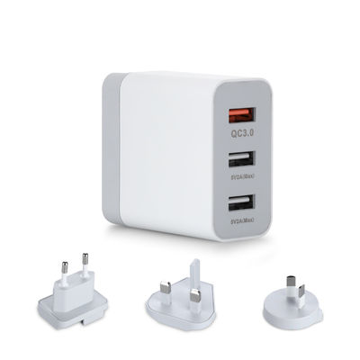 Multi-Port USB Wandlader met Verwisselbare Stekkers, 60W USB-A & USB-C Stroomadapter voor Thuis, Kantoor en Reizen