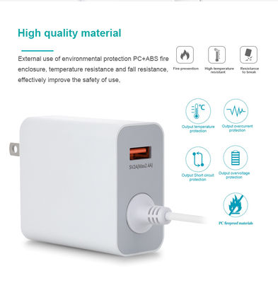 60W USB-C US Wandlader met Vaste Kabel, Snelle Type-C Stroomadapter voor Smartphones, Tablets en Laptops