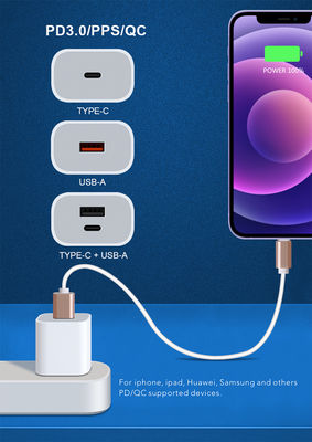 20W USB-C en USB-A US Wandlader met Kabel, Snellaadadapter voor Smartphones en Tablets