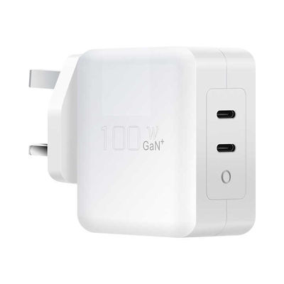 UK 2-pins USB-C-oplader met dubbele poorten, 100W snelle Type-C-stroomadapter voor laptops, tablets en smartphones