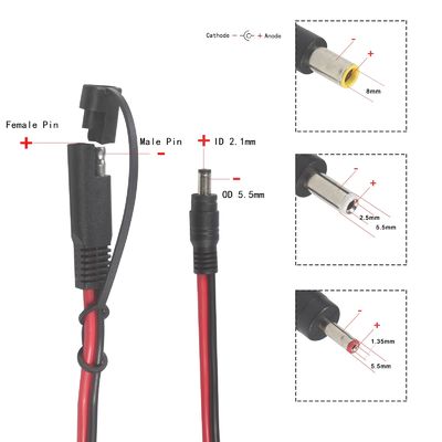 SAE naar DC coaxial adapterkabel - 6Ft 14AWG Quick Release Disconnect Plug 5.5mmx2.1mm Mannelijke Jack Extension Power met 8mm 2.5mm 3.5mm Adapters voor automobiel (B09N3LCJ4F)